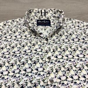 Robert Graham Atami Skull Print Button Up Shirt Short Sleeve Tailored Fit Size M